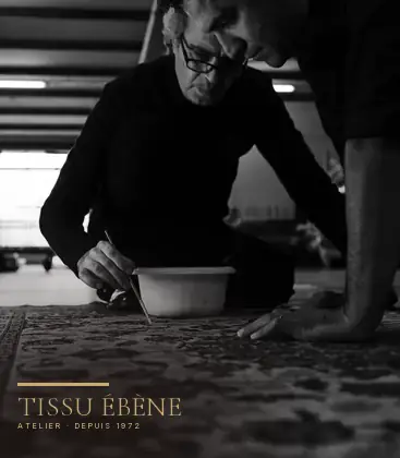 Artisan de Tissu &Eacute;b&egrave;ne traitant une tache &agrave; la main, par petites surfaces