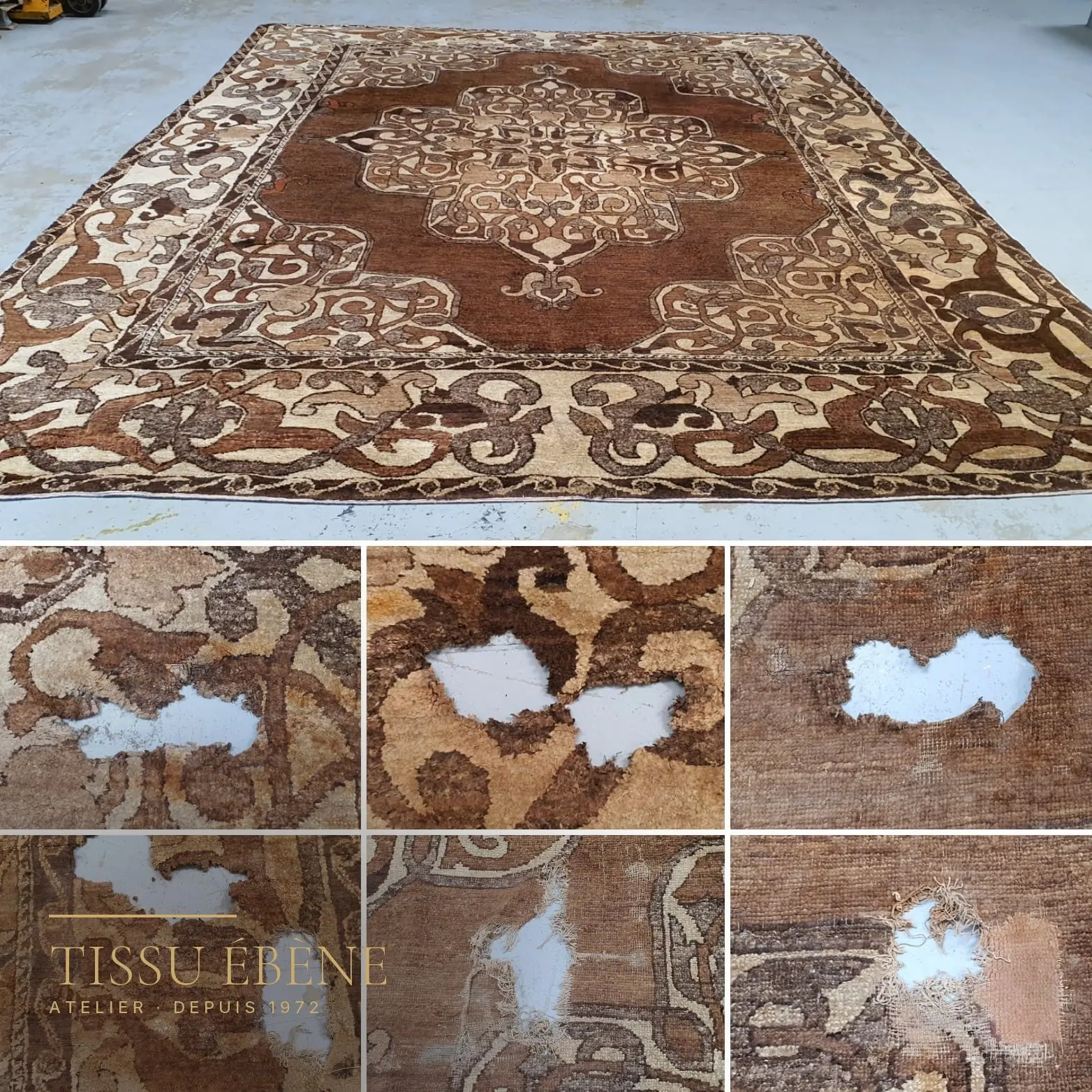 Réparation d’une brûlure de tapis à la main