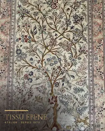 Tapis Qom en soie après — re-tramage en soie naturelle